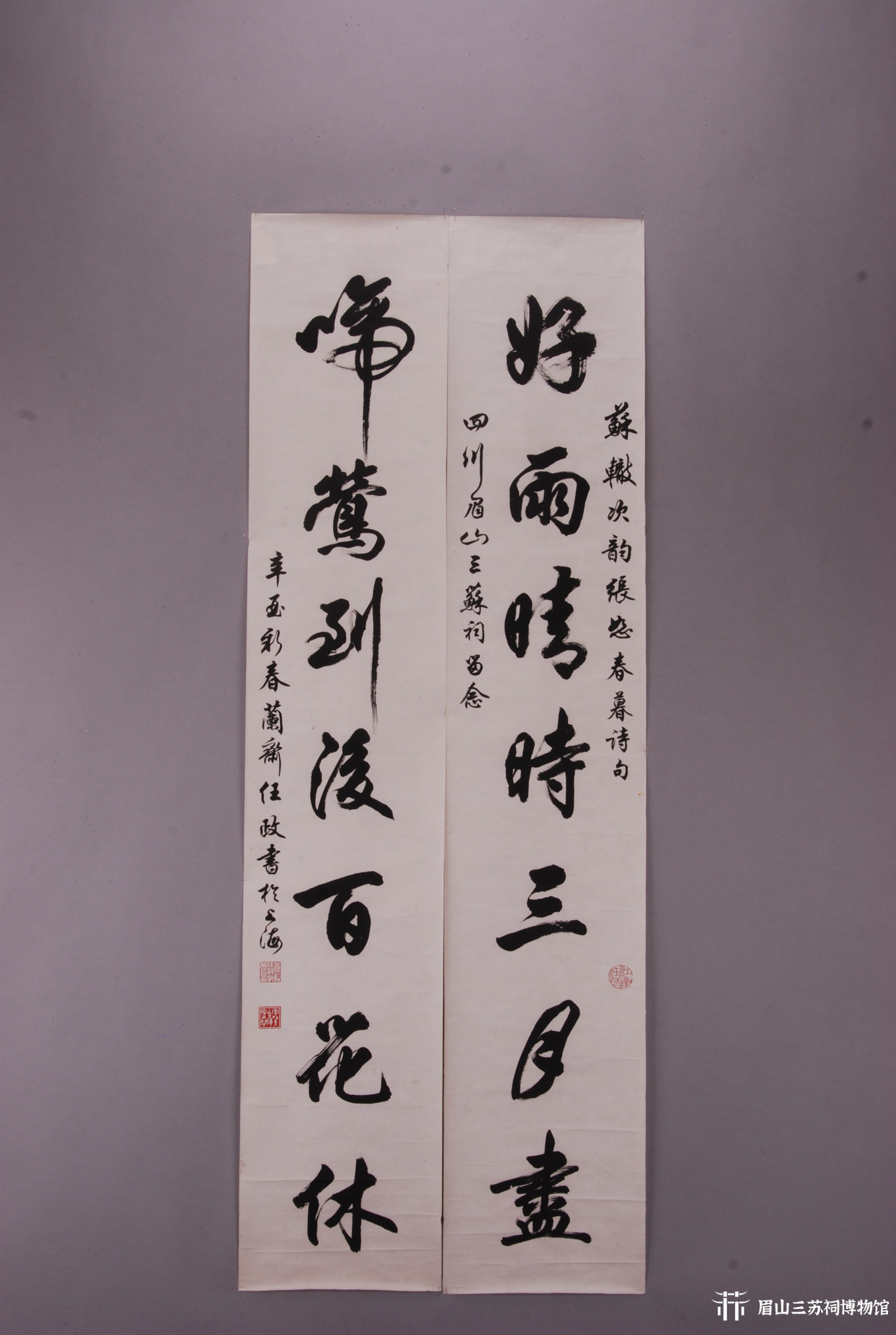 现代任政行草书苏辙诗句对联